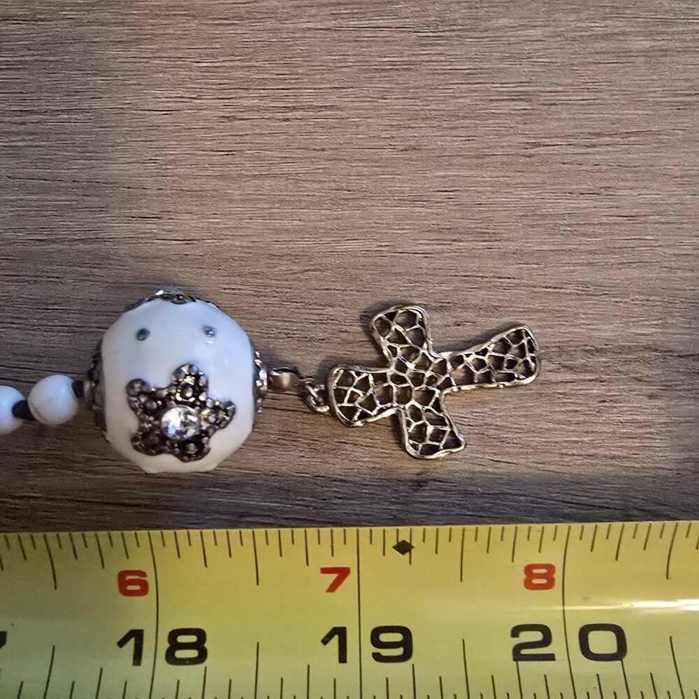 White Beaded Rosary Necklace Large Accent Bead & Gold-Tone Cross - Picture 7 of 7